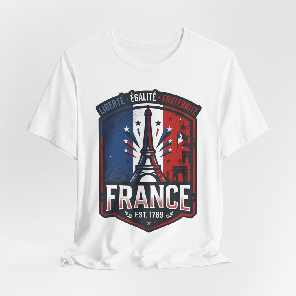 France Eiffel Tower T‑Shirt — Liberté Égalité Fraternité Patriotic Tee