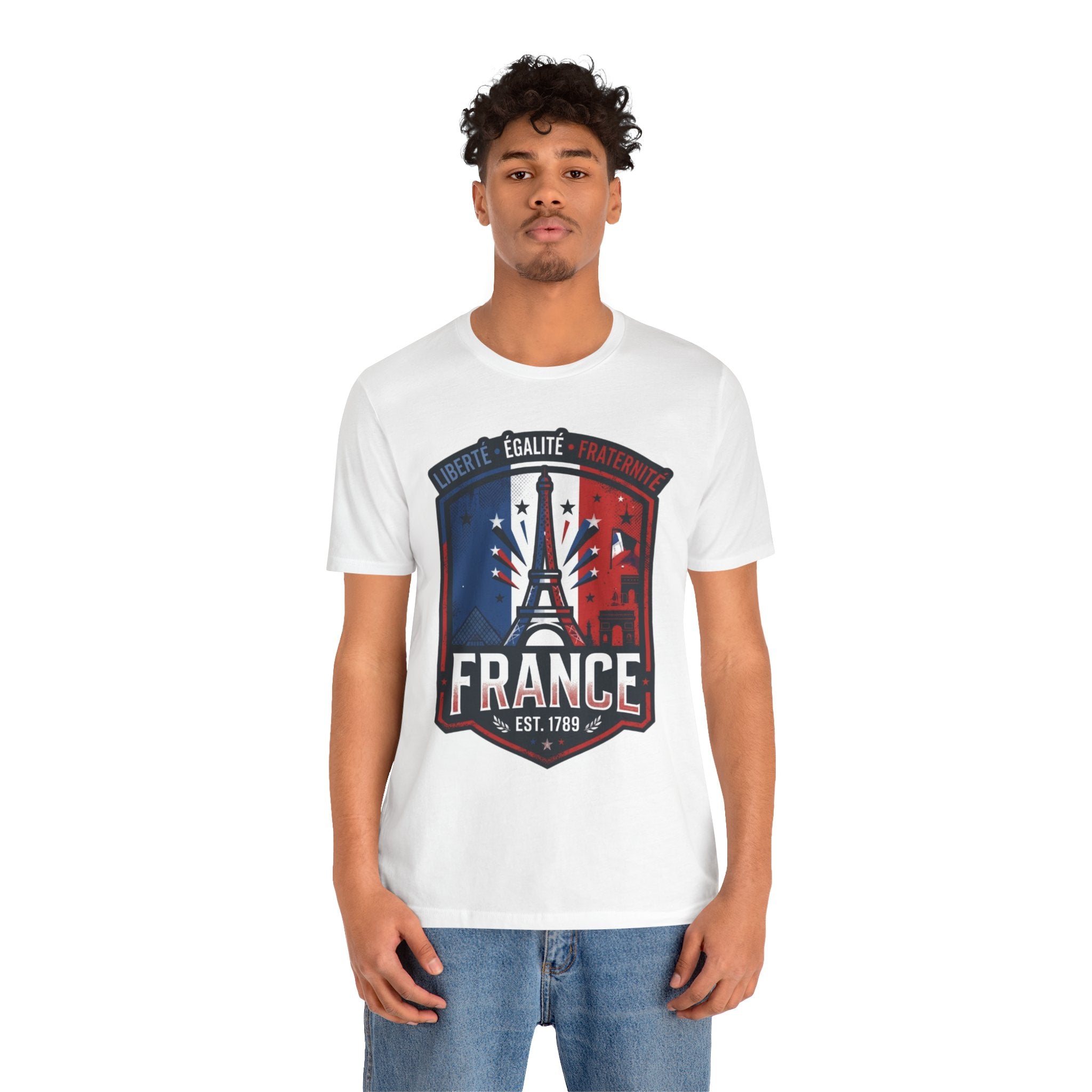 France Eiffel Tower T‑Shirt — Liberté Égalité Fraternité Patriotic Tee
