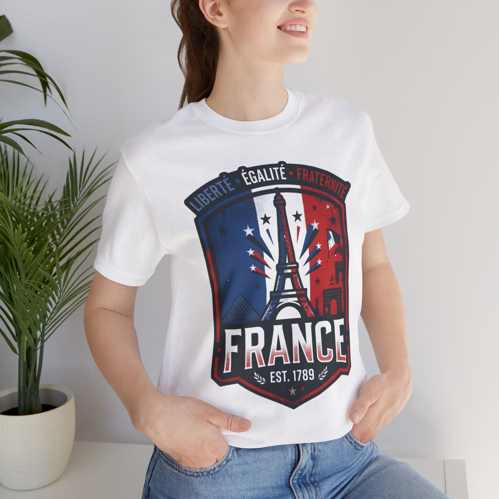 France Eiffel Tower T‑Shirt — Liberté Égalité Fraternité Patriotic Tee