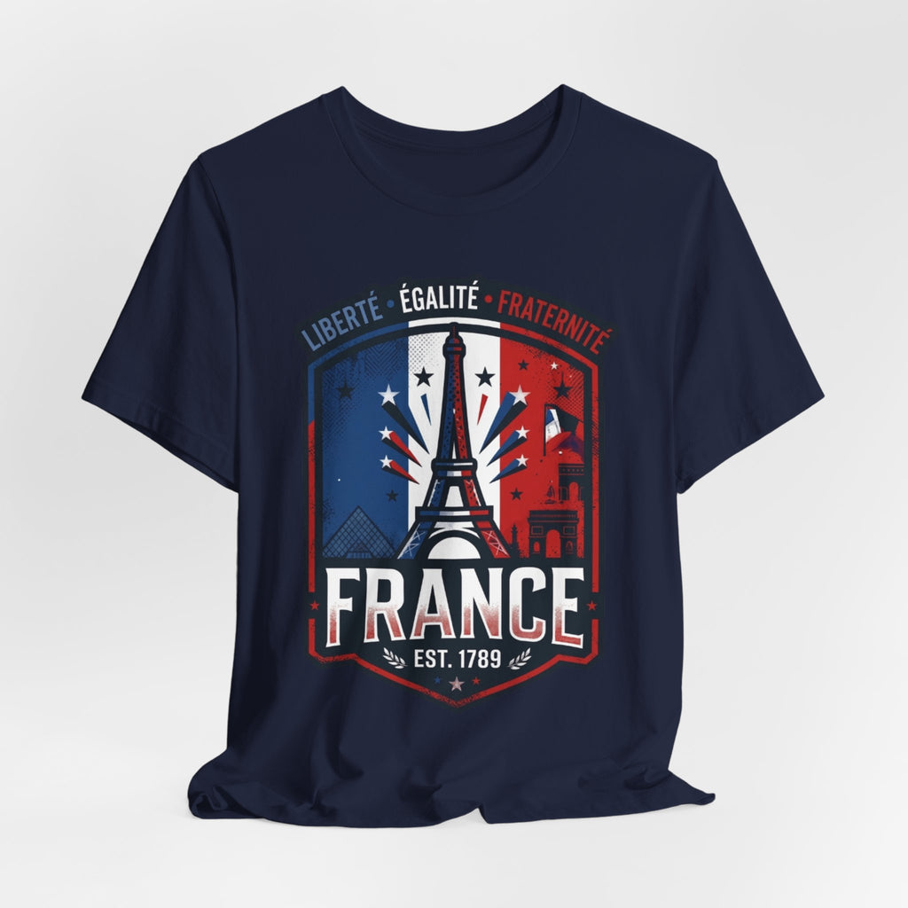 France Eiffel Tower T‑Shirt — Liberté Égalité Fraternité Patriotic Tee