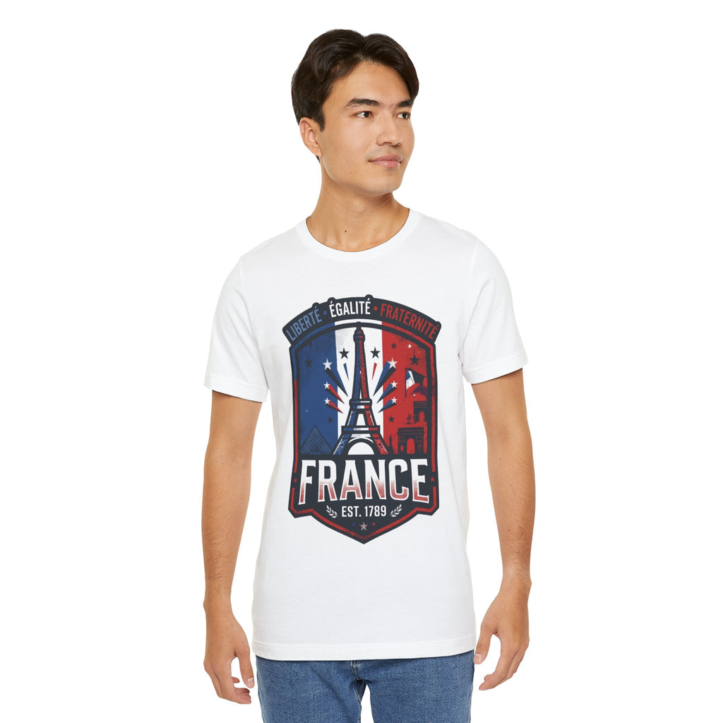 France Eiffel Tower T‑Shirt — Liberté Égalité Fraternité Patriotic Tee