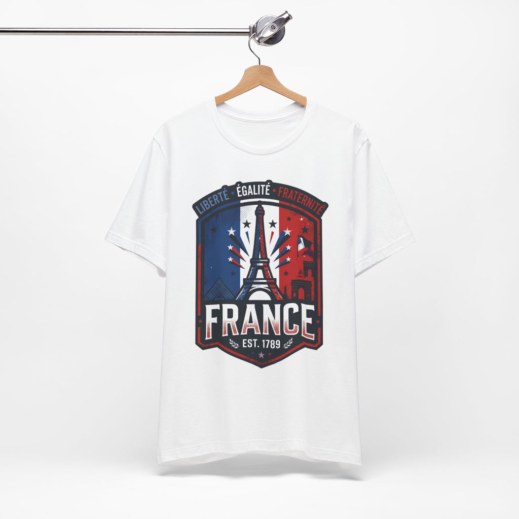 France Eiffel Tower T‑Shirt — Liberté Égalité Fraternité Patriotic Tee