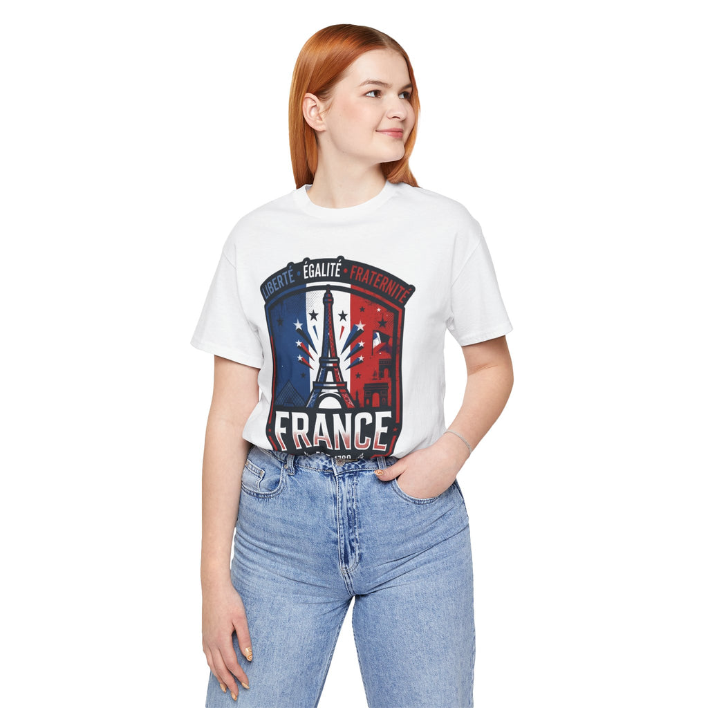 France Eiffel Tower T‑Shirt — Liberté Égalité Fraternité Patriotic Tee