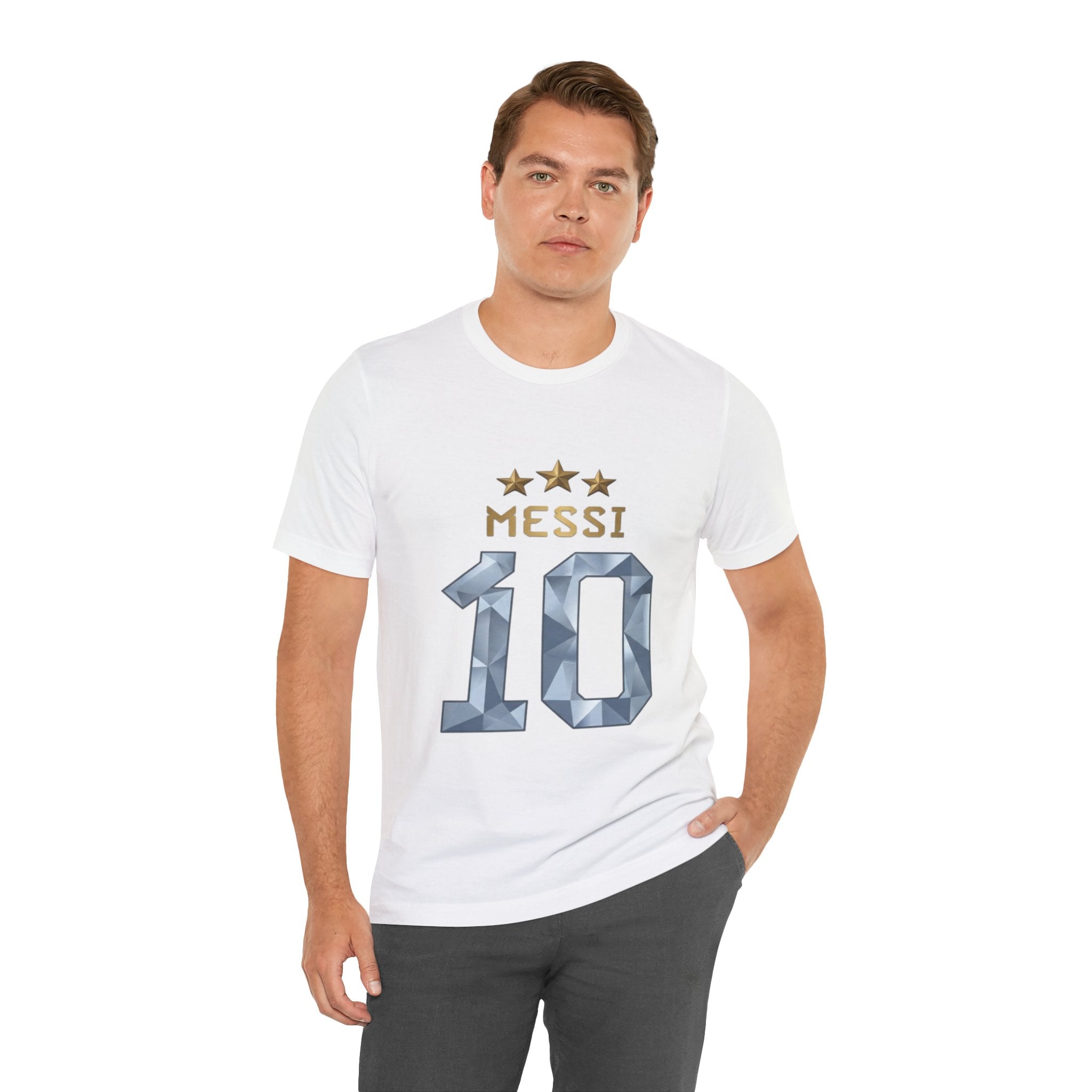 Messi 10 Soccer Jersey T-Shirt — Fan Tee with Gold Stars