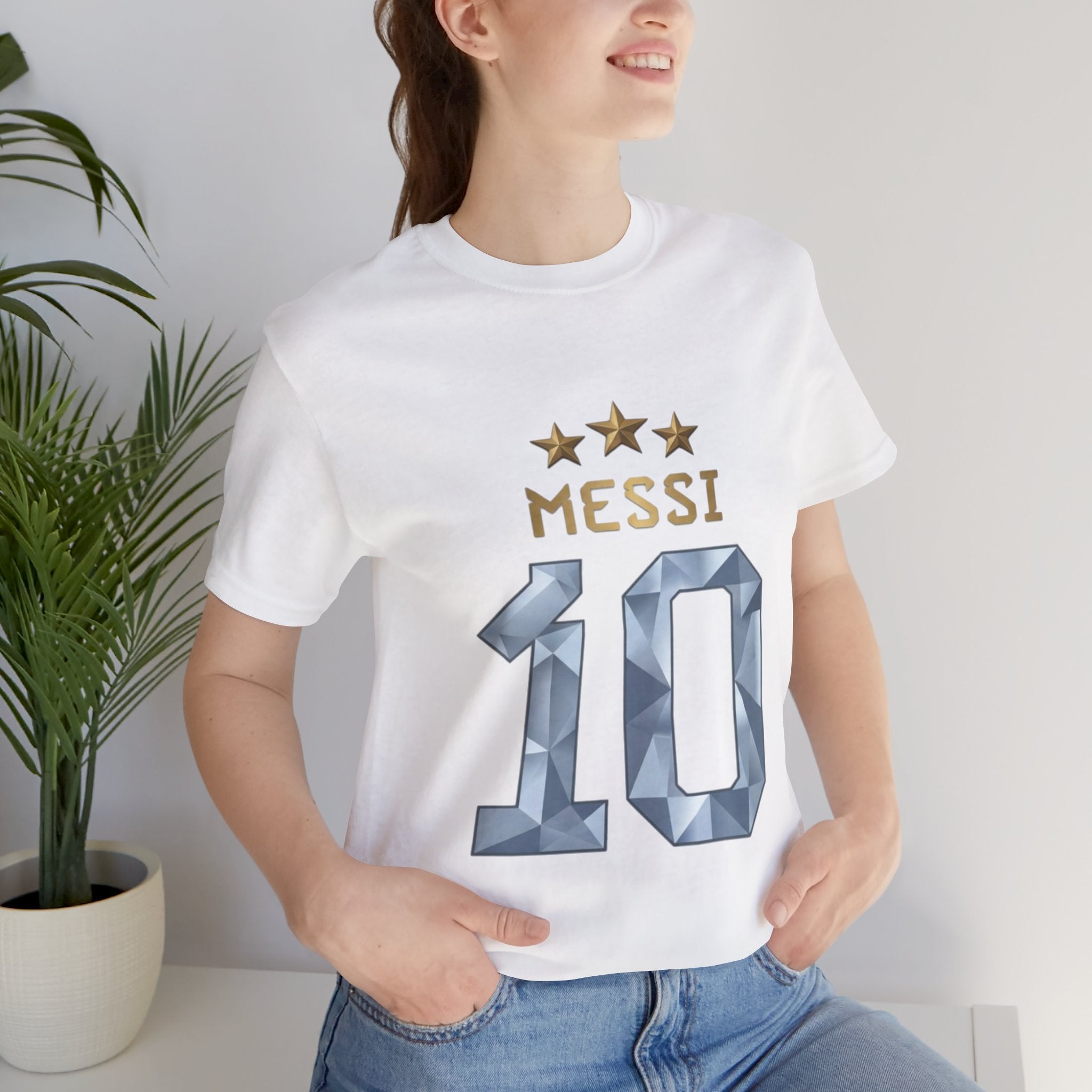 Messi 10 Soccer Jersey T-Shirt — Fan Tee with Gold Stars