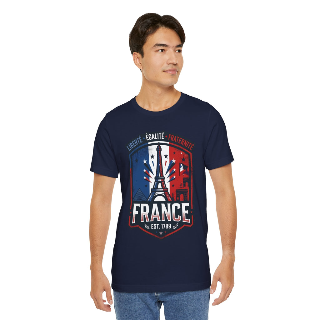 France Eiffel Tower T‑Shirt — Liberté Égalité Fraternité Patriotic Tee
