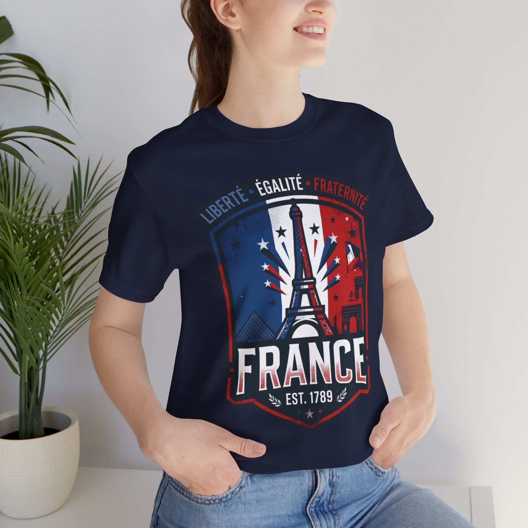 France Eiffel Tower T‑Shirt — Liberté Égalité Fraternité Patriotic Tee
