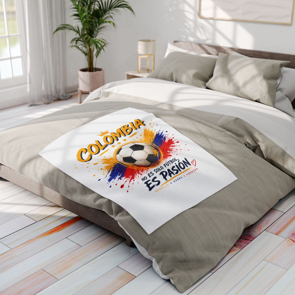 Colombia Soccer Fleece Blanket – "No Es Solo Fútbol, Es Pasión" Blanco