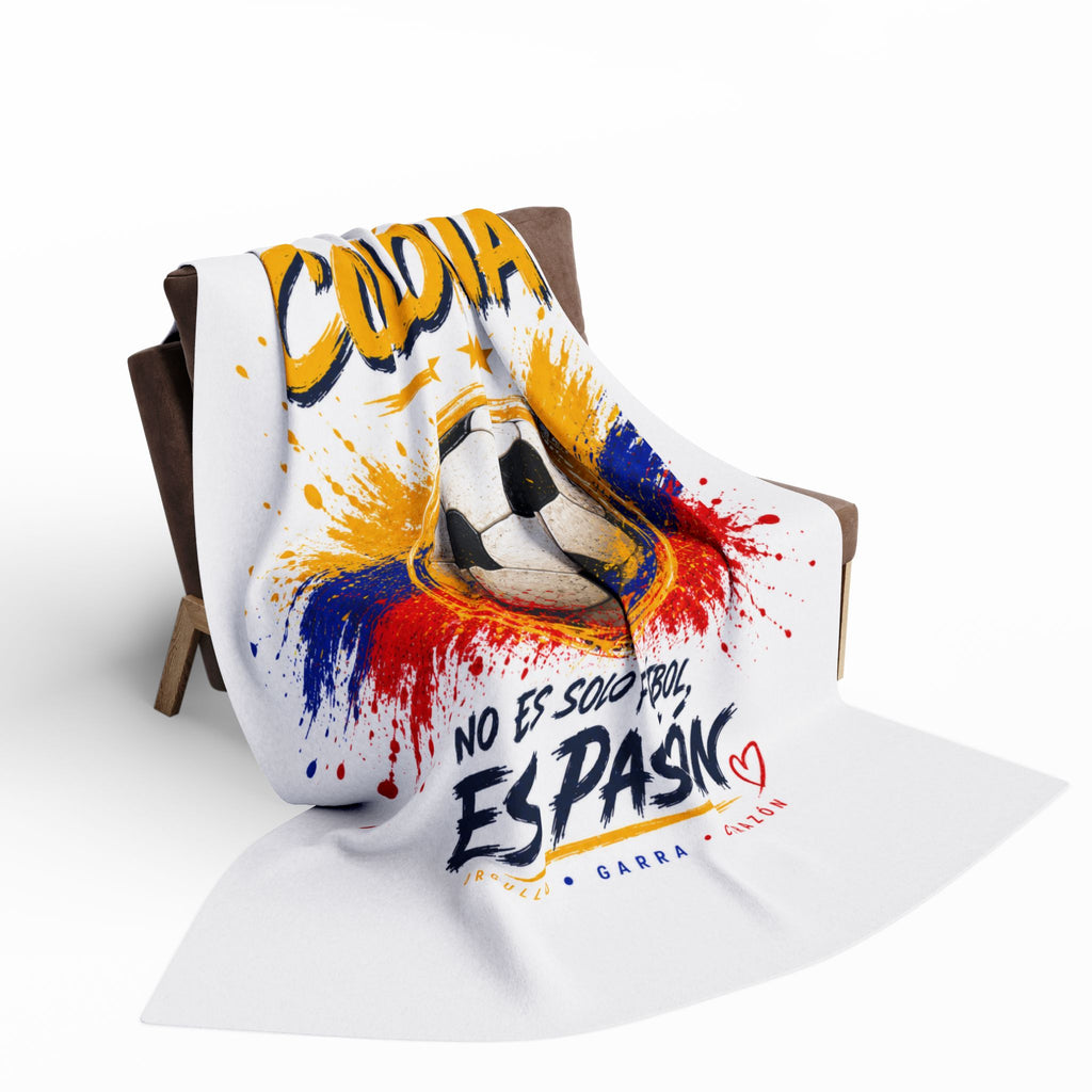 Colombia Soccer Fleece Blanket – "No Es Solo Fútbol, Es Pasión" Blanco