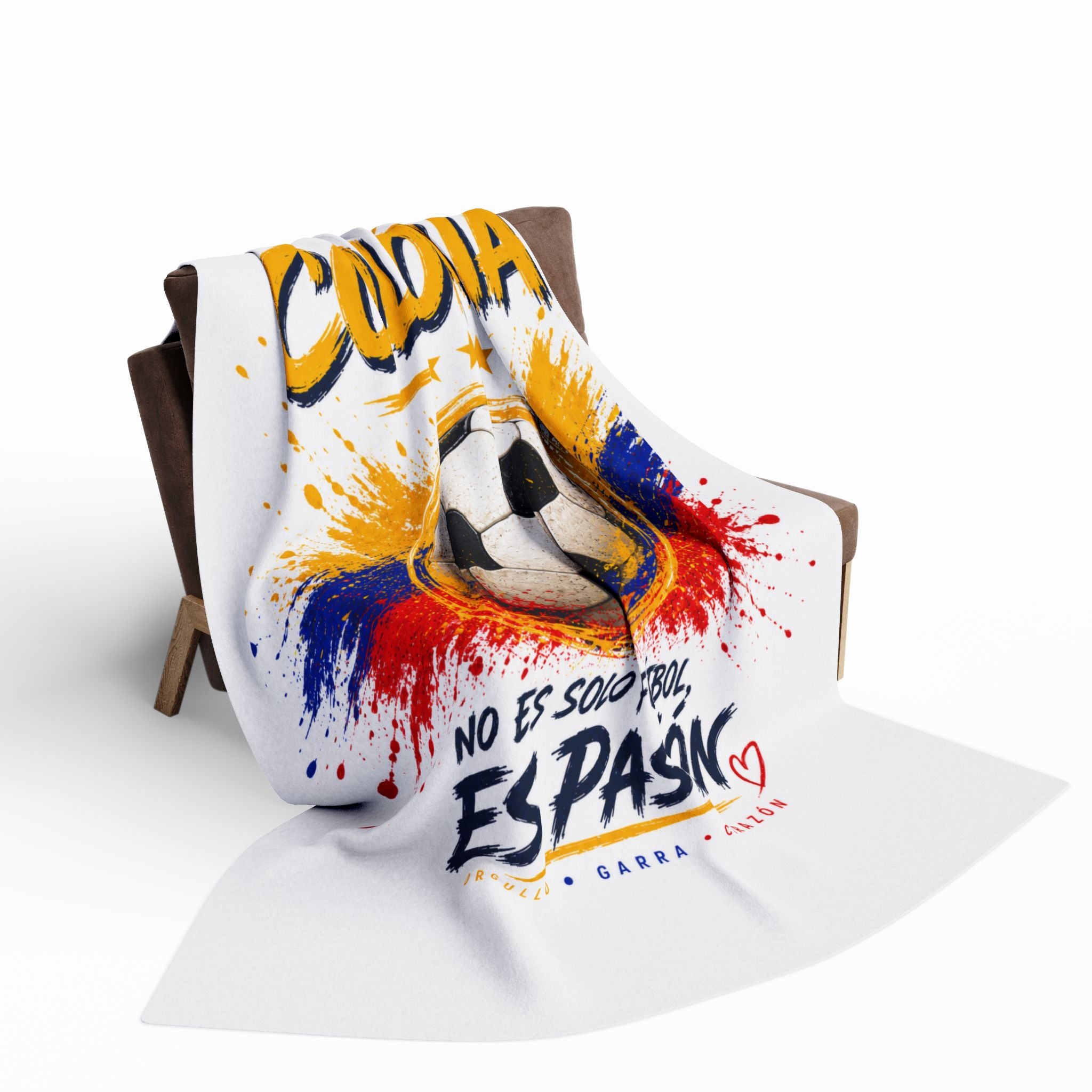 Colombia Soccer Fleece Blanket – "No Es Solo Fútbol, Es Pasión" Blanco