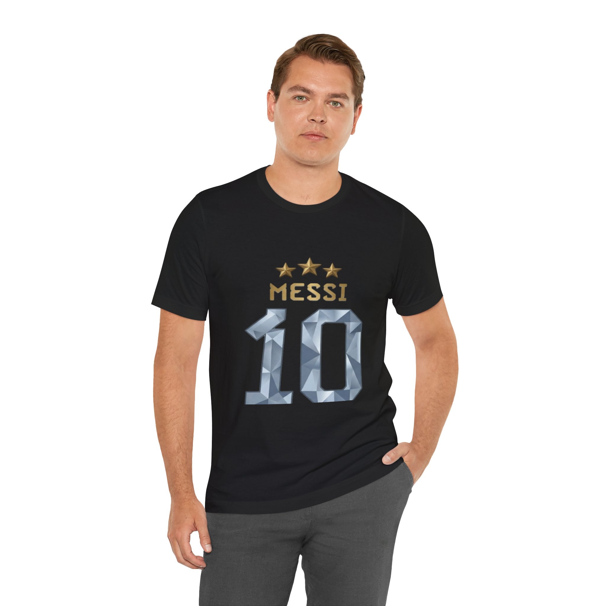 Messi 10 Soccer Jersey T-Shirt — Fan Tee with Gold Stars