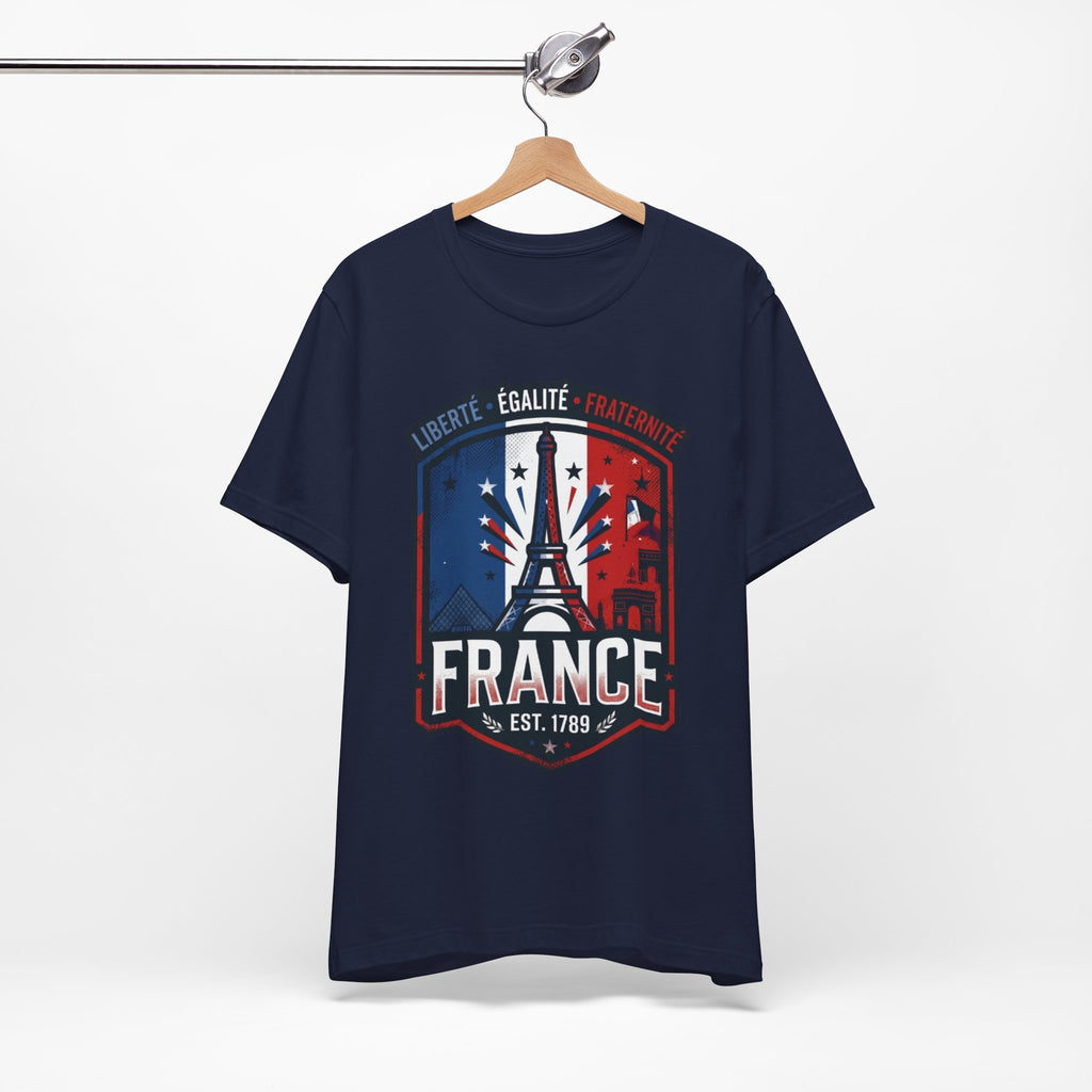France Eiffel Tower T‑Shirt — Liberté Égalité Fraternité Patriotic Tee