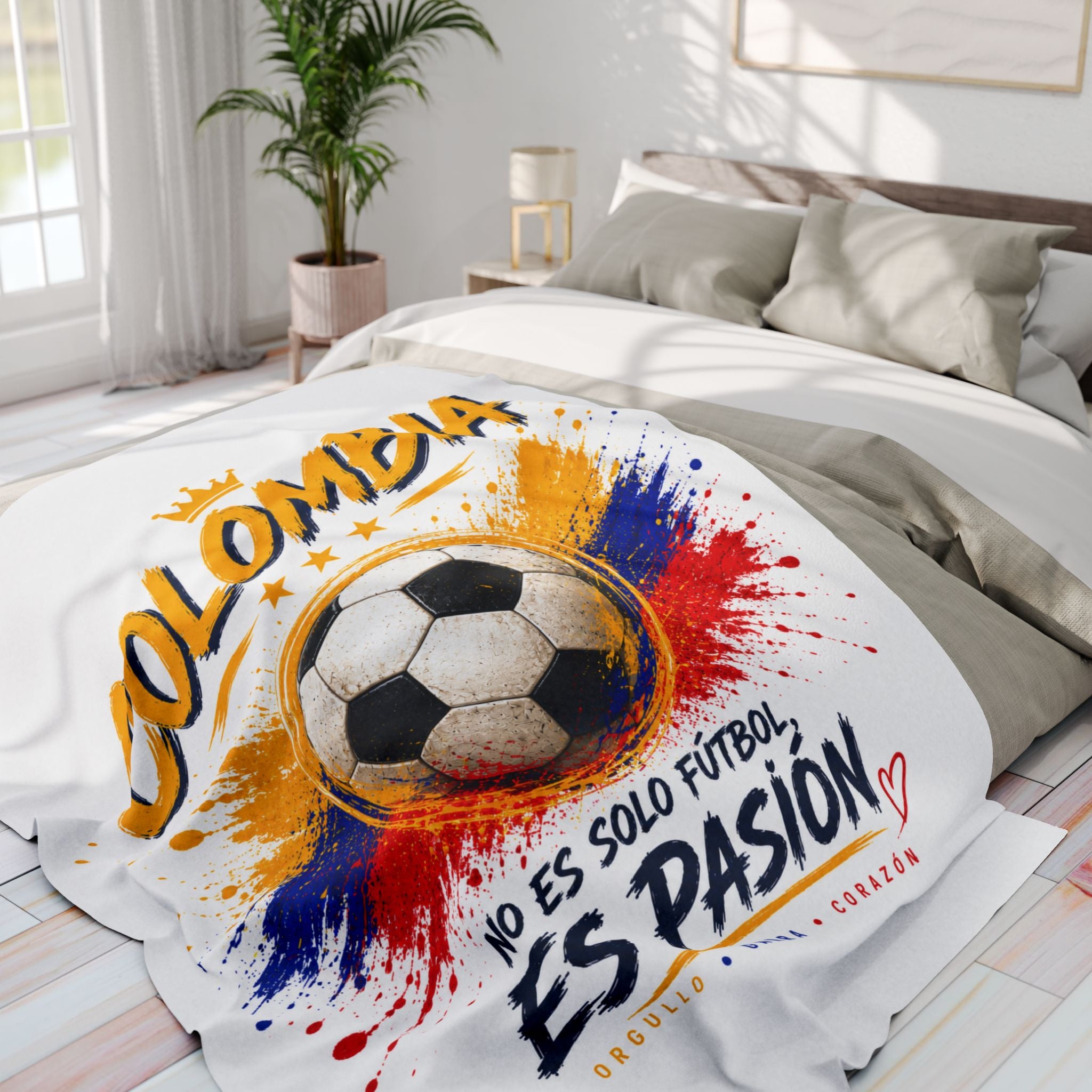 Colombia Soccer Fleece Blanket – "No Es Solo Fútbol, Es Pasión" Blanco