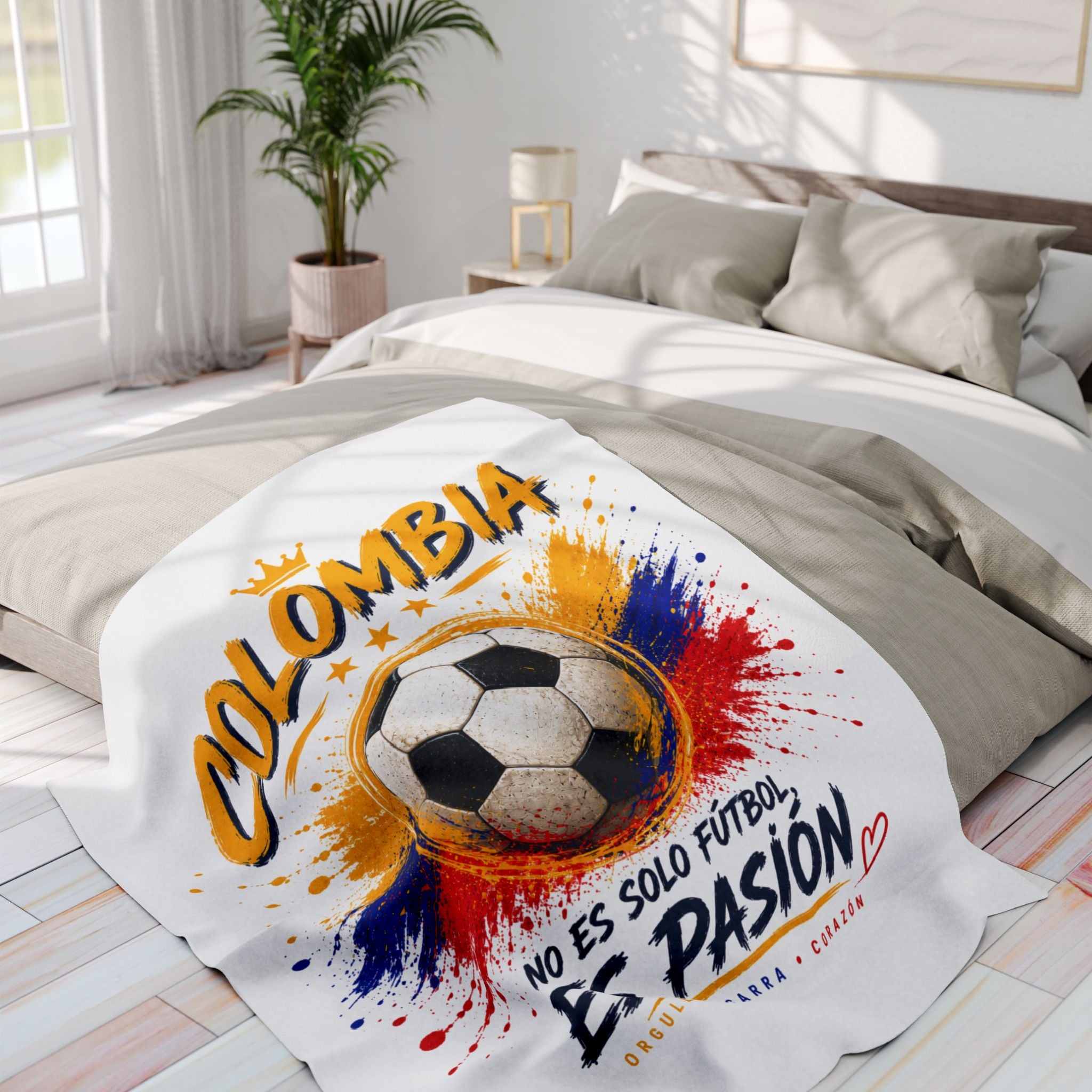 Colombia Soccer Fleece Blanket – "No Es Solo Fútbol, Es Pasión" Blanco